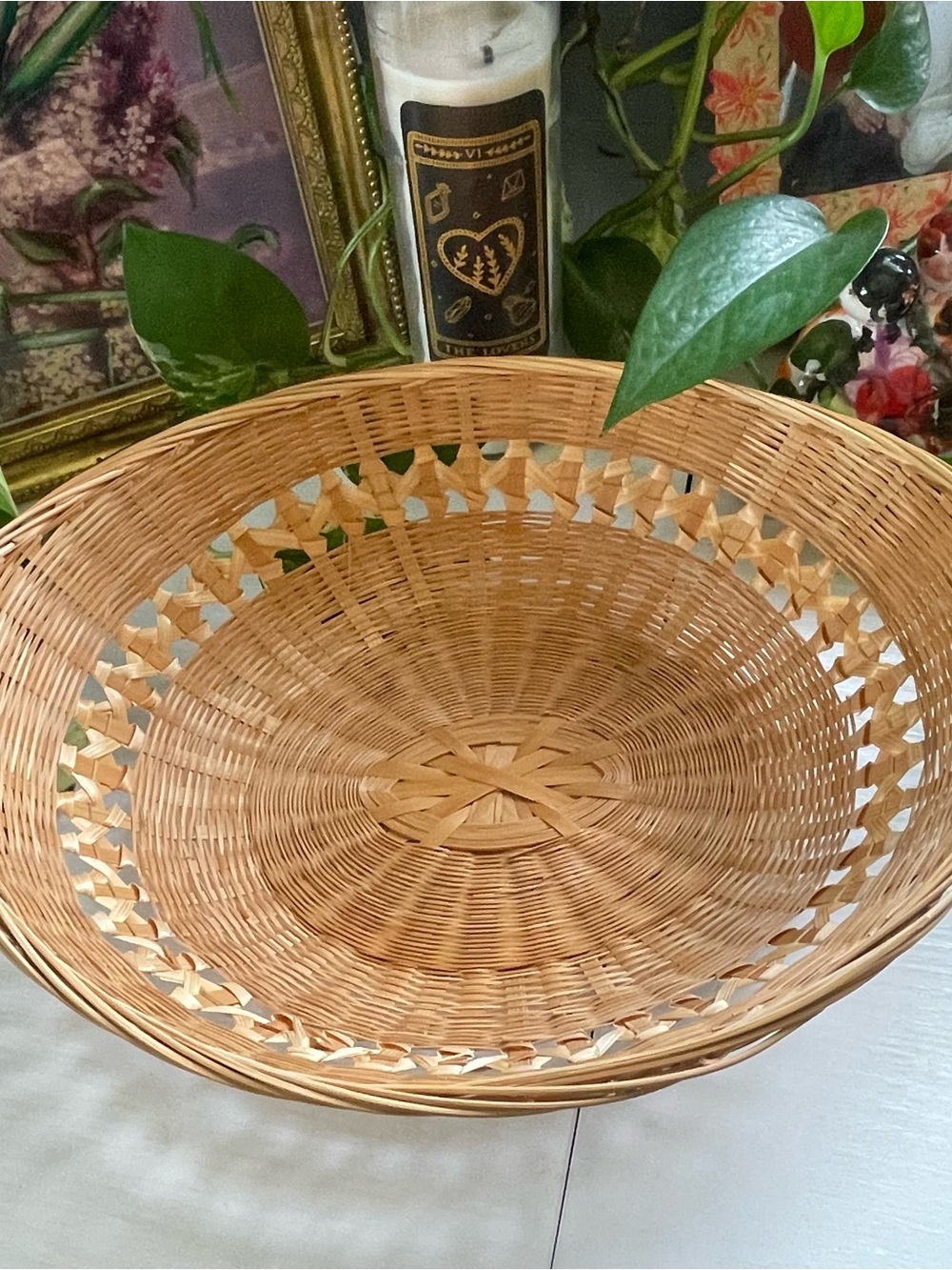 Vintage Boho Wicker Bread Basket | 12x7 Rattan Fruit Bowl Cottagecore Accent